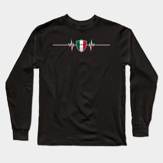 Heartbeat Design Mexican Flag Mexico Long Sleeve T-Shirt by MGS